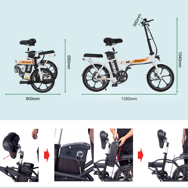 Bicicletă electrică pliabilă 16" 250W 13Ah 25 km/h EK5 urban compact
