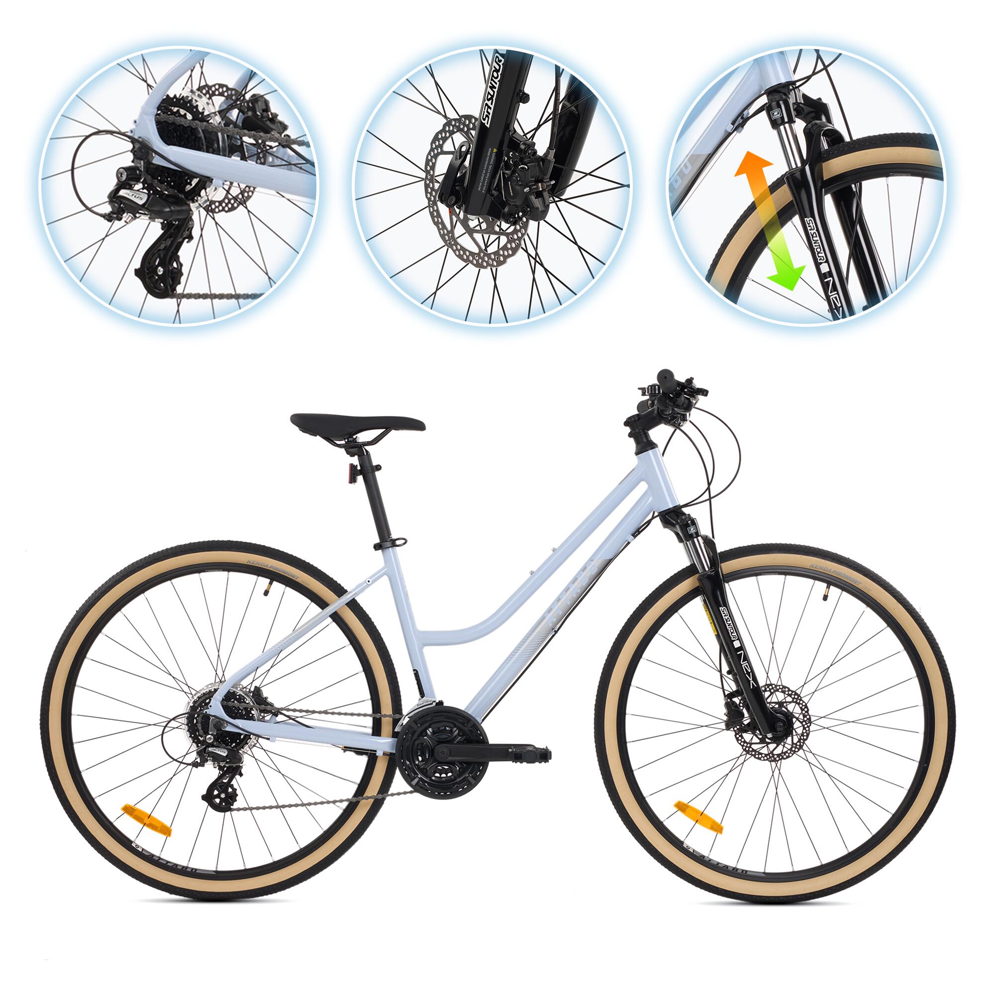 Rower crossowy damski ATTABO SANO 3.0 biały Lekki Amortyzator Shimano