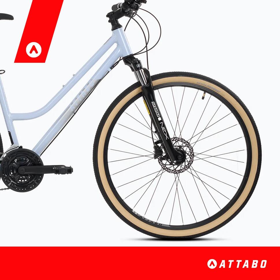 Rower crossowy damski ATTABO SANO 3.0 biały Lekki Amortyzator Shimano