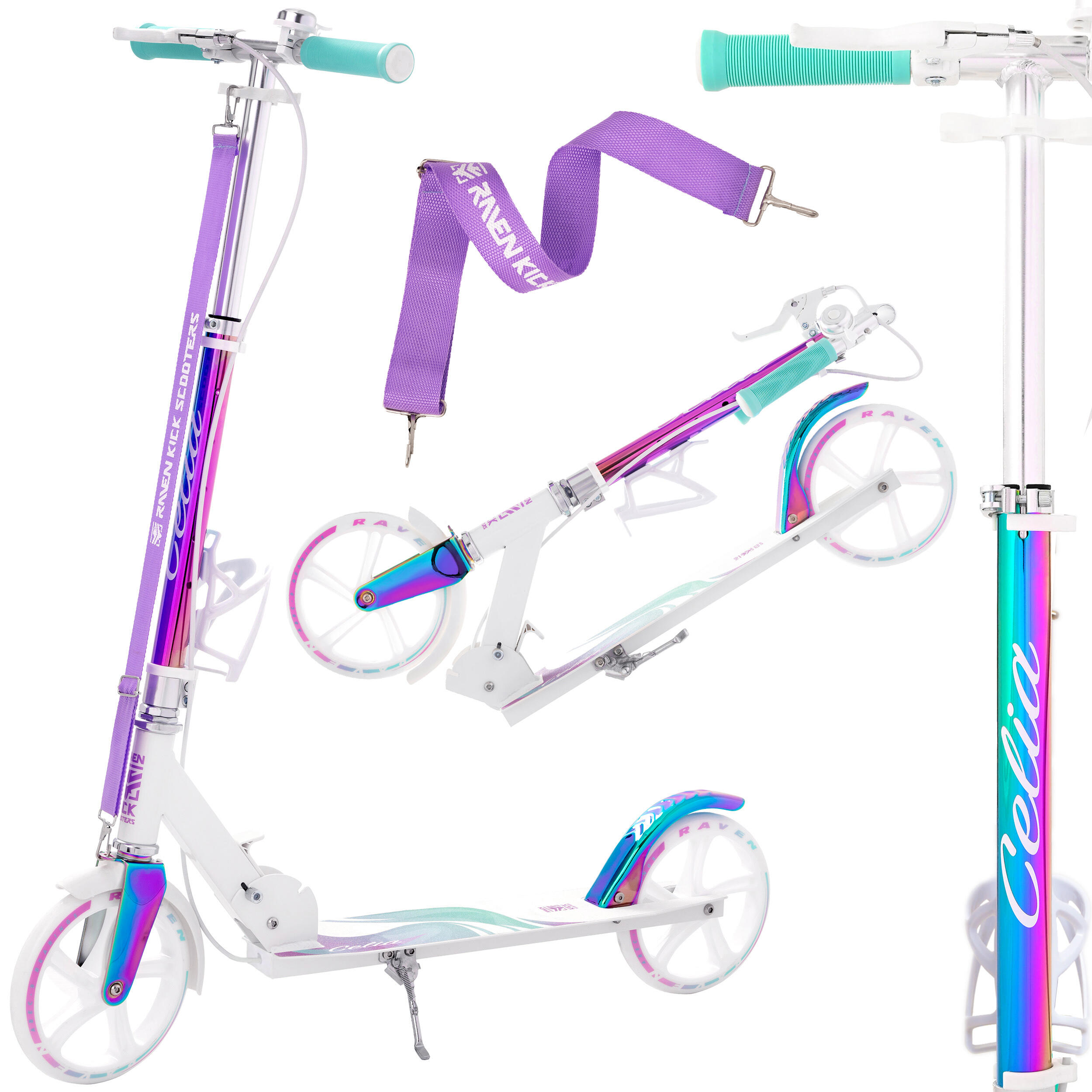 Raven - Trottinette Pliante Raven Celia 200mm Avec Frein - Trottinette - Blanc|multicolore|vert - Taille Unique - Decathlon