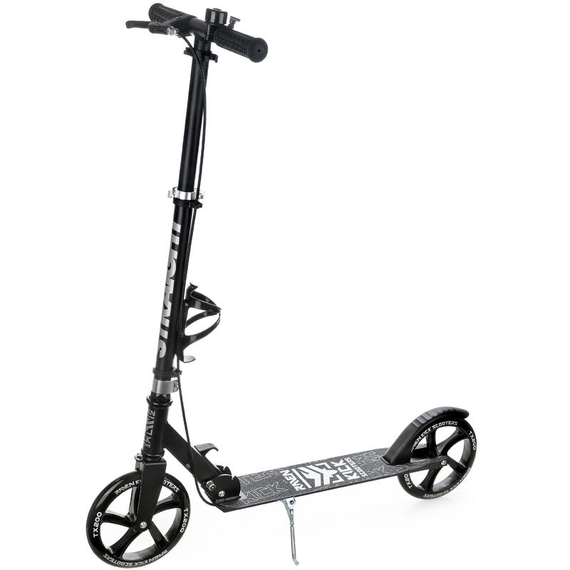 TROTINETE STRAIGHT UNISSEXO PRETO DOBRÁVEL COM TRAVÃO NO GUIADOR 200MM RAVEN