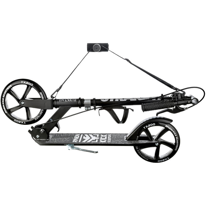 TROTINETE STRAIGHT UNISSEXO PRETO DOBRÁVEL COM TRAVÃO NO GUIADOR 200MM RAVEN
