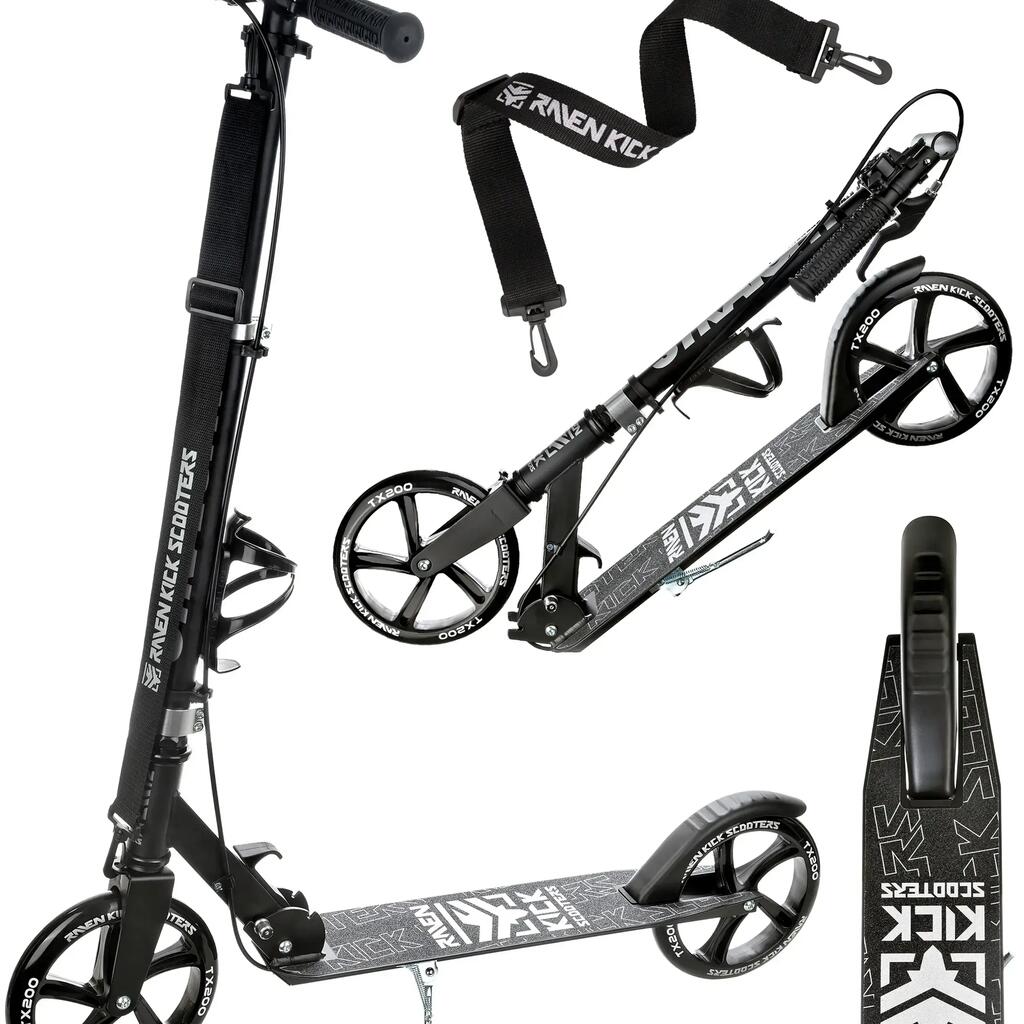 Сгъваема тротинетка Raven Straight Black 200mm със спирачка, звънец и държач