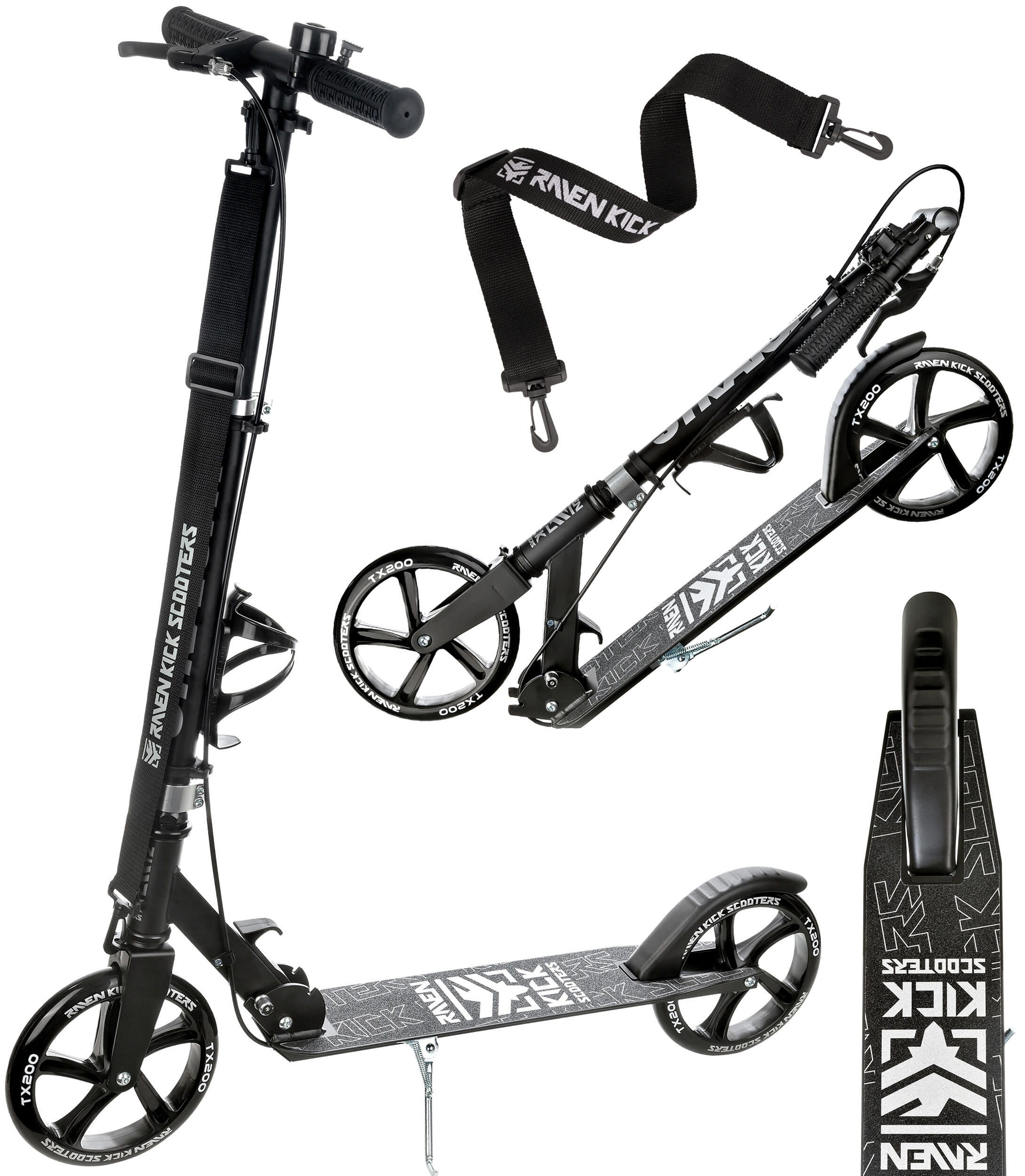 Trotinete straight unissexo preto dobrável com travão no guiador 200mm raven