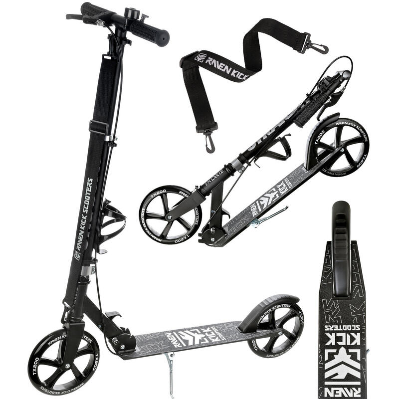 TROTINETE STRAIGHT UNISSEXO PRETO DOBRÁVEL COM TRAVÃO NO GUIADOR 200MM RAVEN