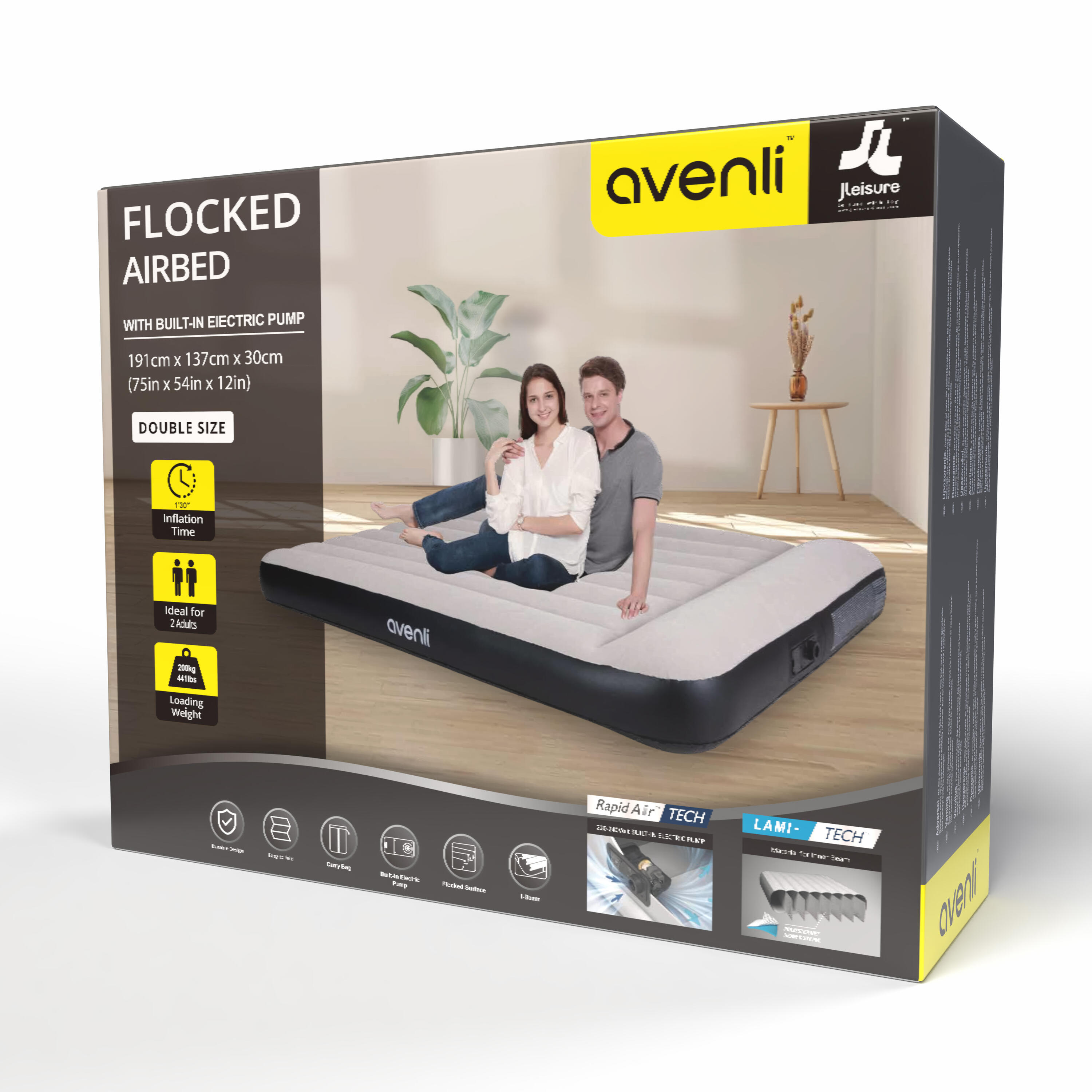 Luftmatratze selbstaufblasend 2 Personen 191x137x30cm Luftbett mit Elektropumpe 7/8