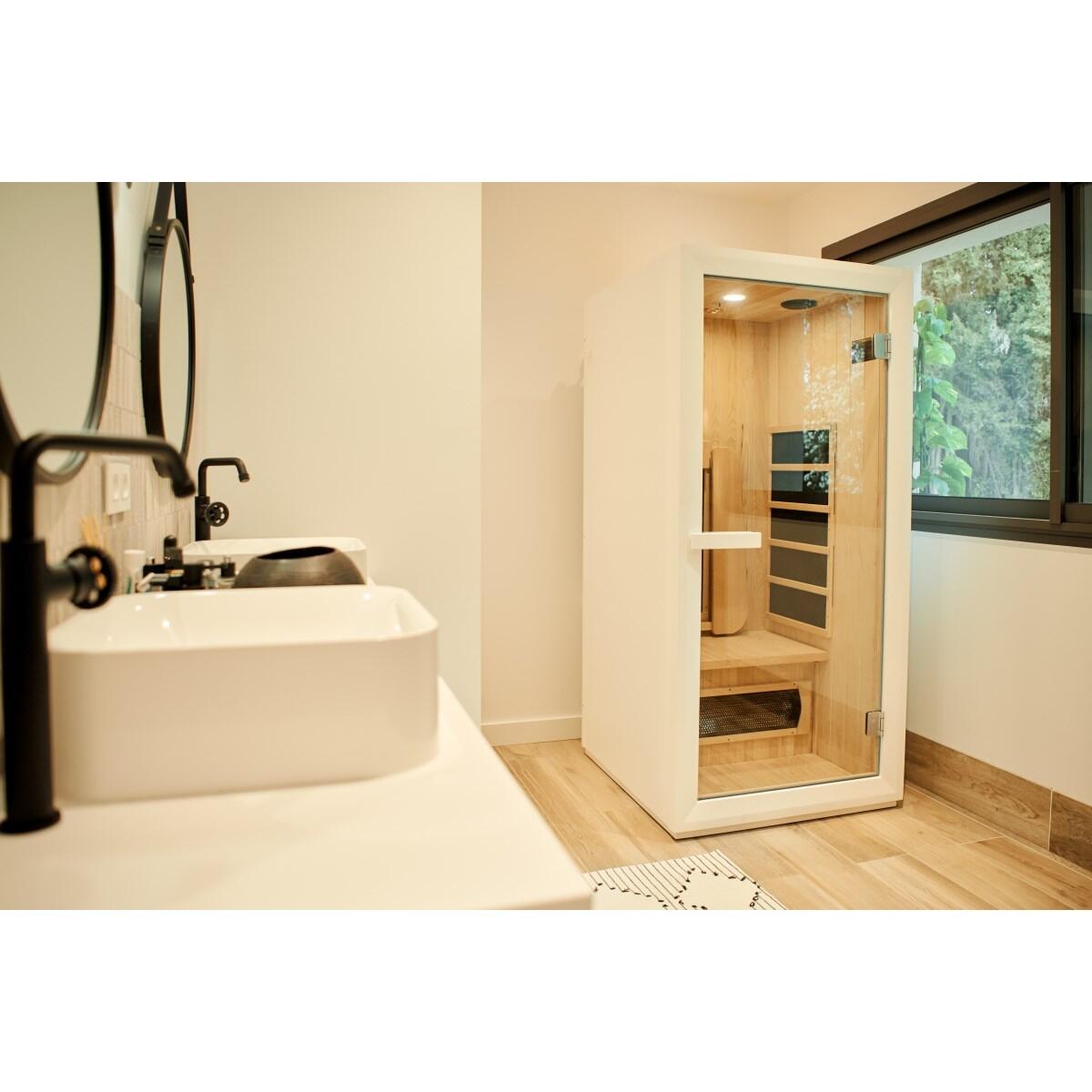 Sauna infravermelho 1 pessoa Saulo em abeto, compacto, quartzo e áudio 4/7