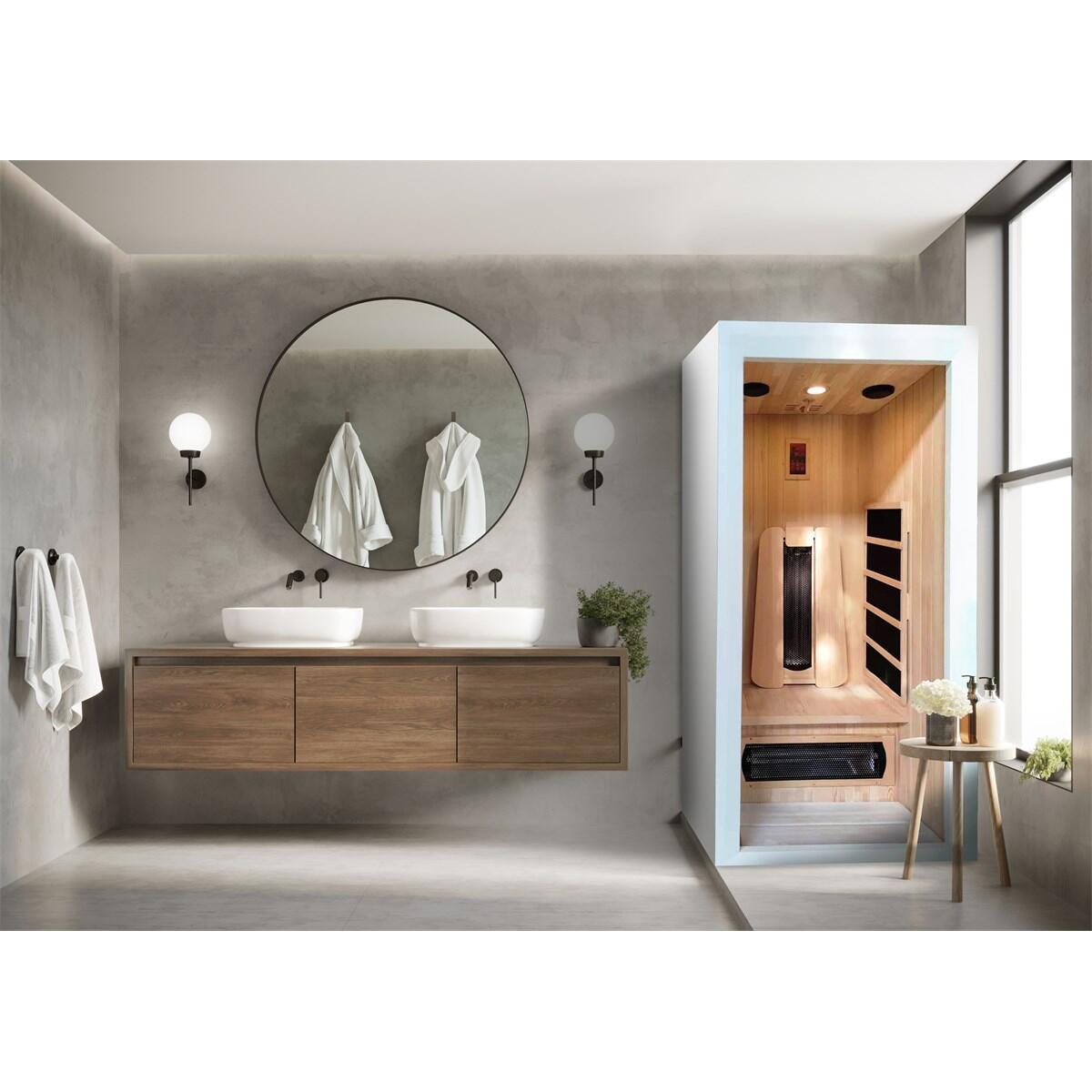 Sauna na podczerwień 1 os. Saulo, świerk, kompaktowa, kwarc, audio