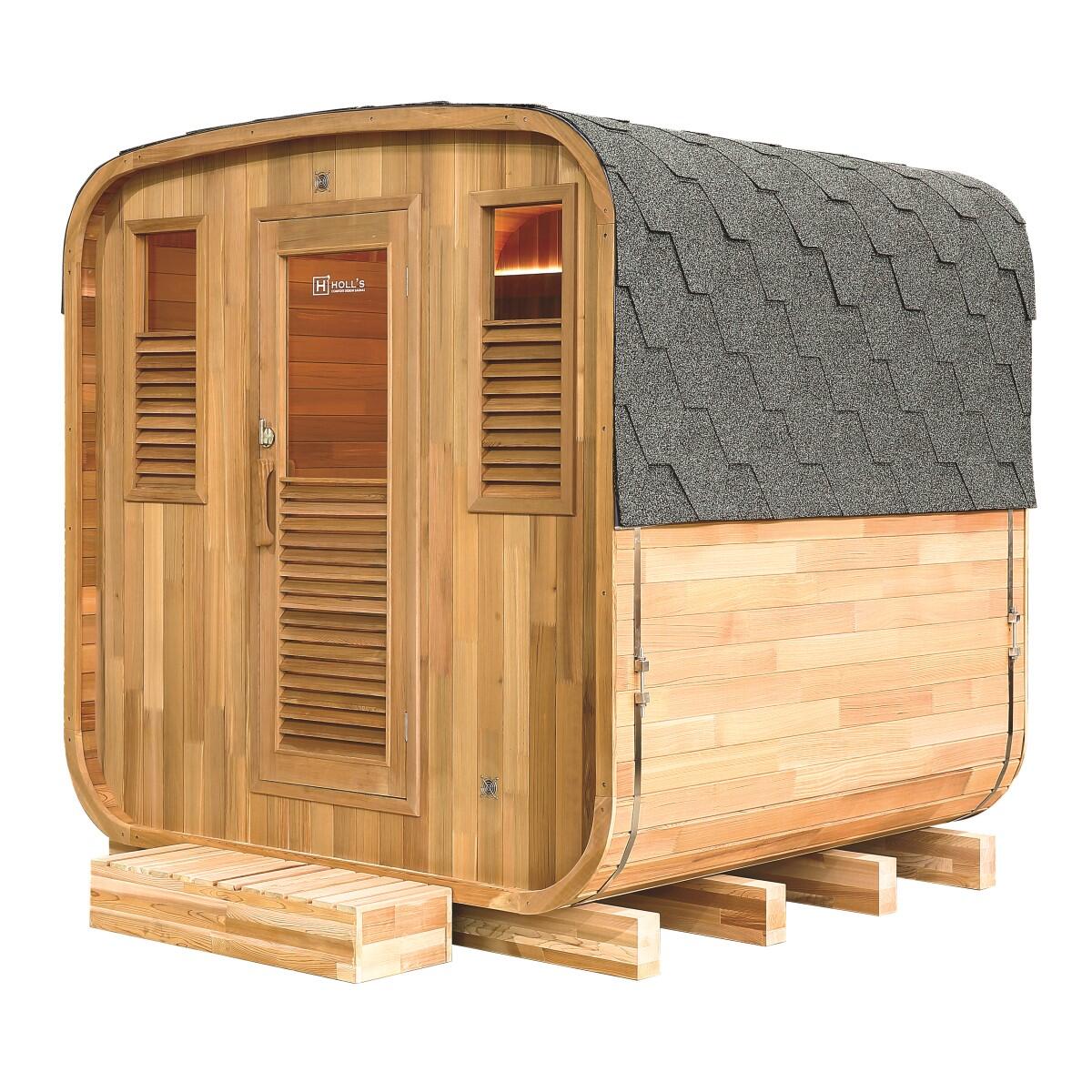 Sauna exterior Gaïa Nova France Sauna de abeto 6 plazas con cromoterapia LED 2/7