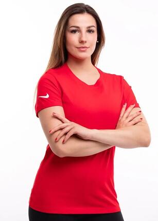 Nike Dames T-shirt in Universiteitsrood/Wit met Korte Mouwen