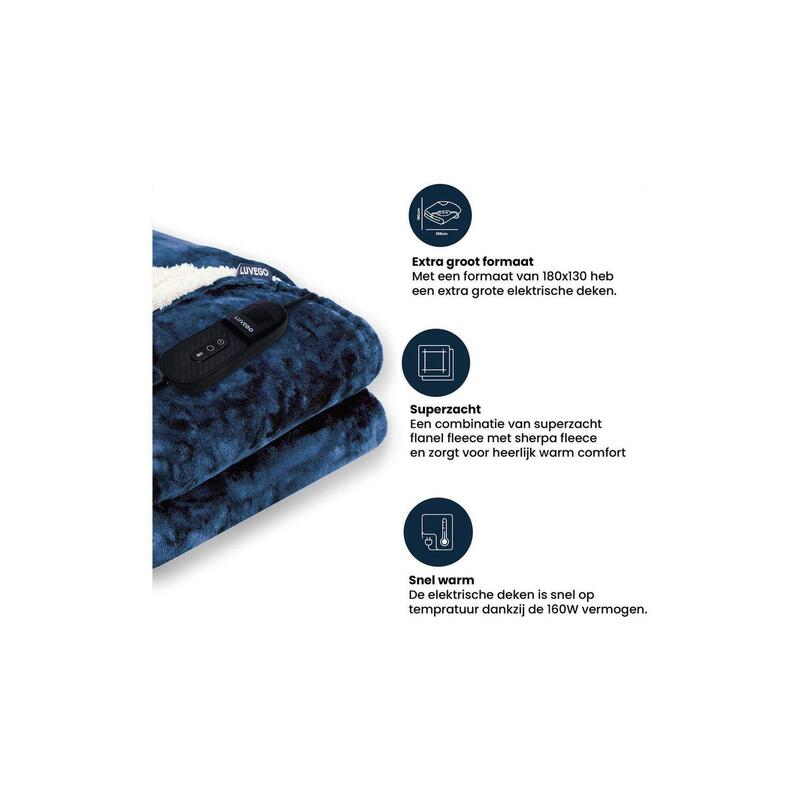 Couverture chauffante électrique XL avec polaire/Sherpa | Couverture pour 1
