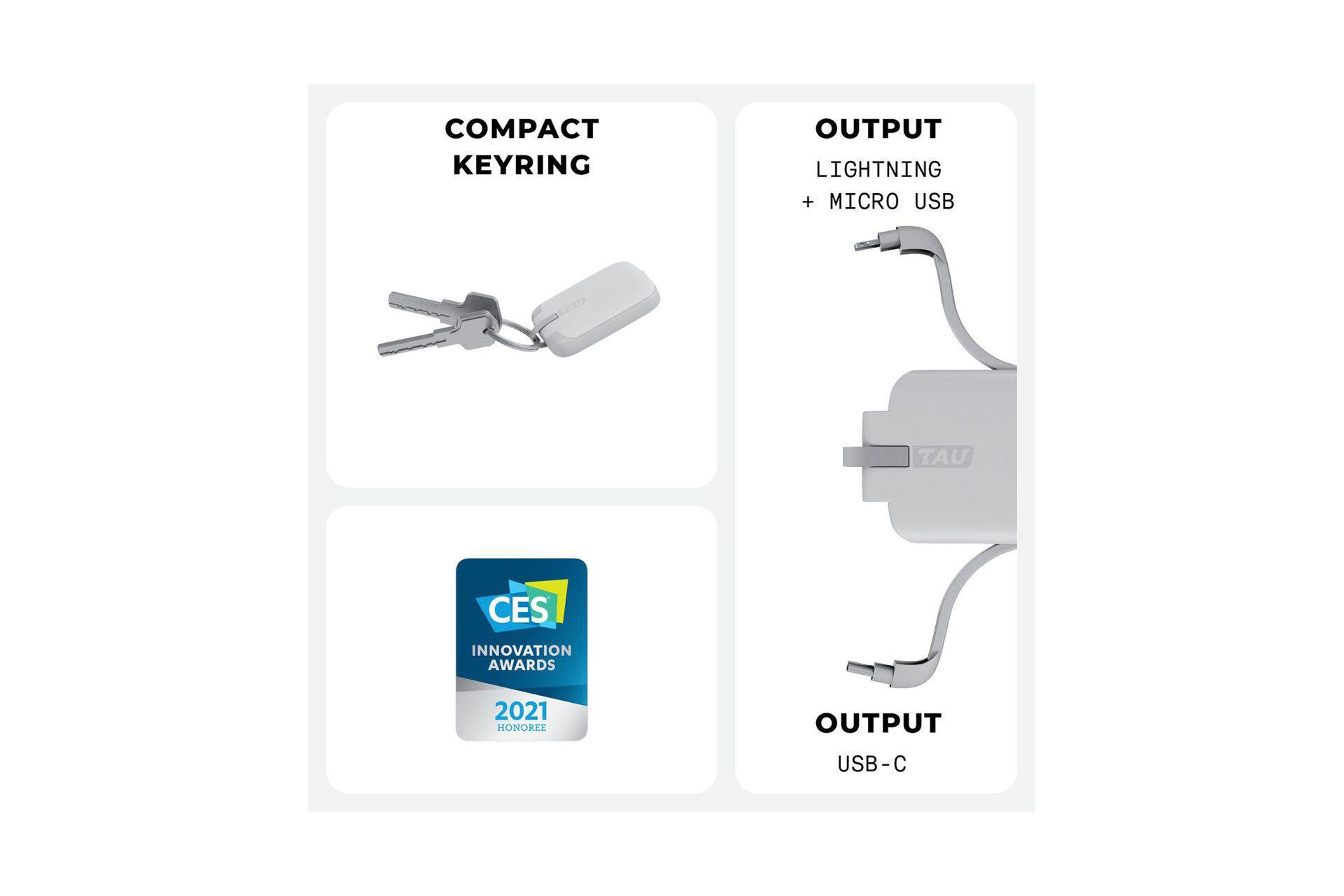 TAU mini keychain powerbank (1400 mAh) mit integriertem Kabel - 3 in 1 keychain 4/5