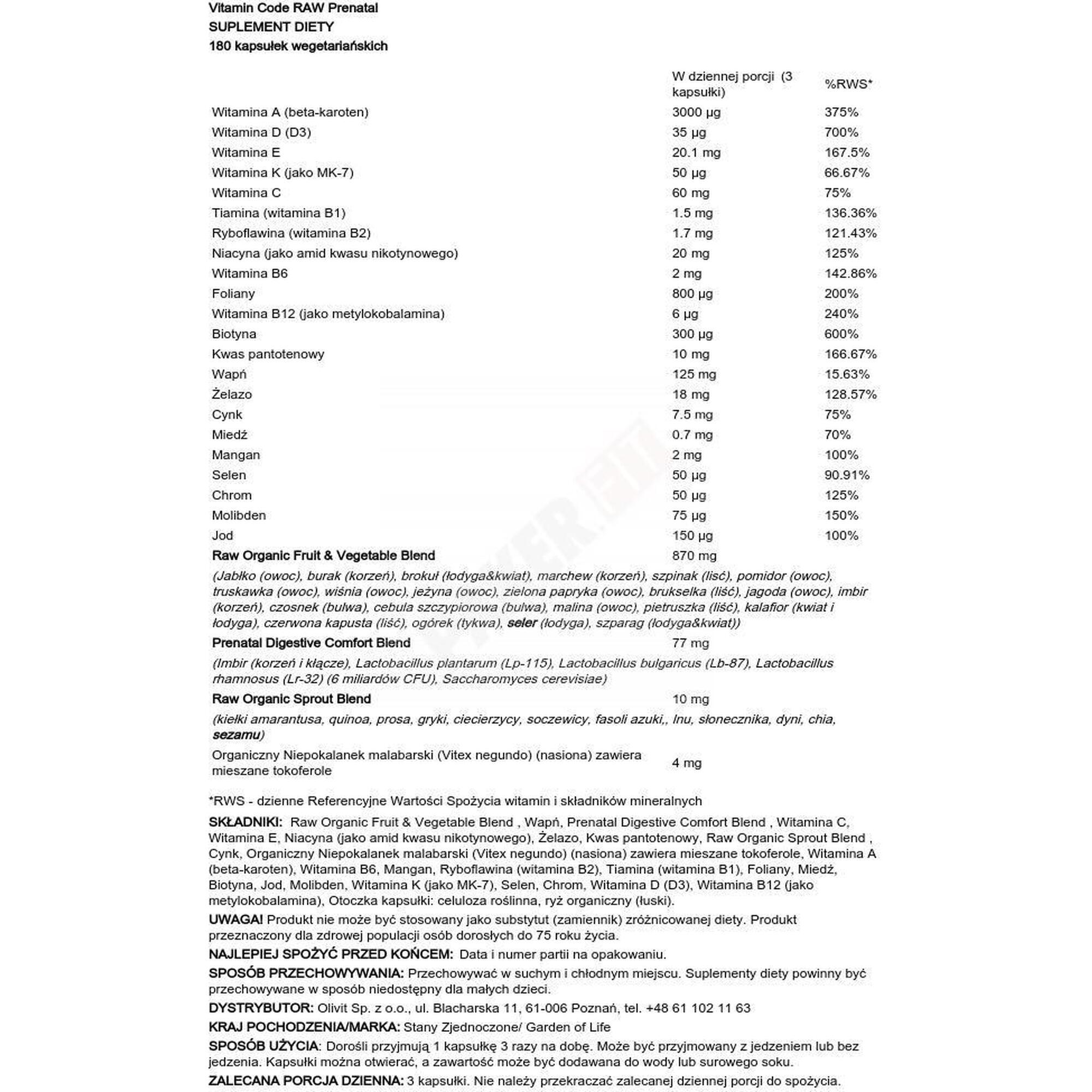 Garden of Live Vitamin Code RAW Prenatal 180 vcaps