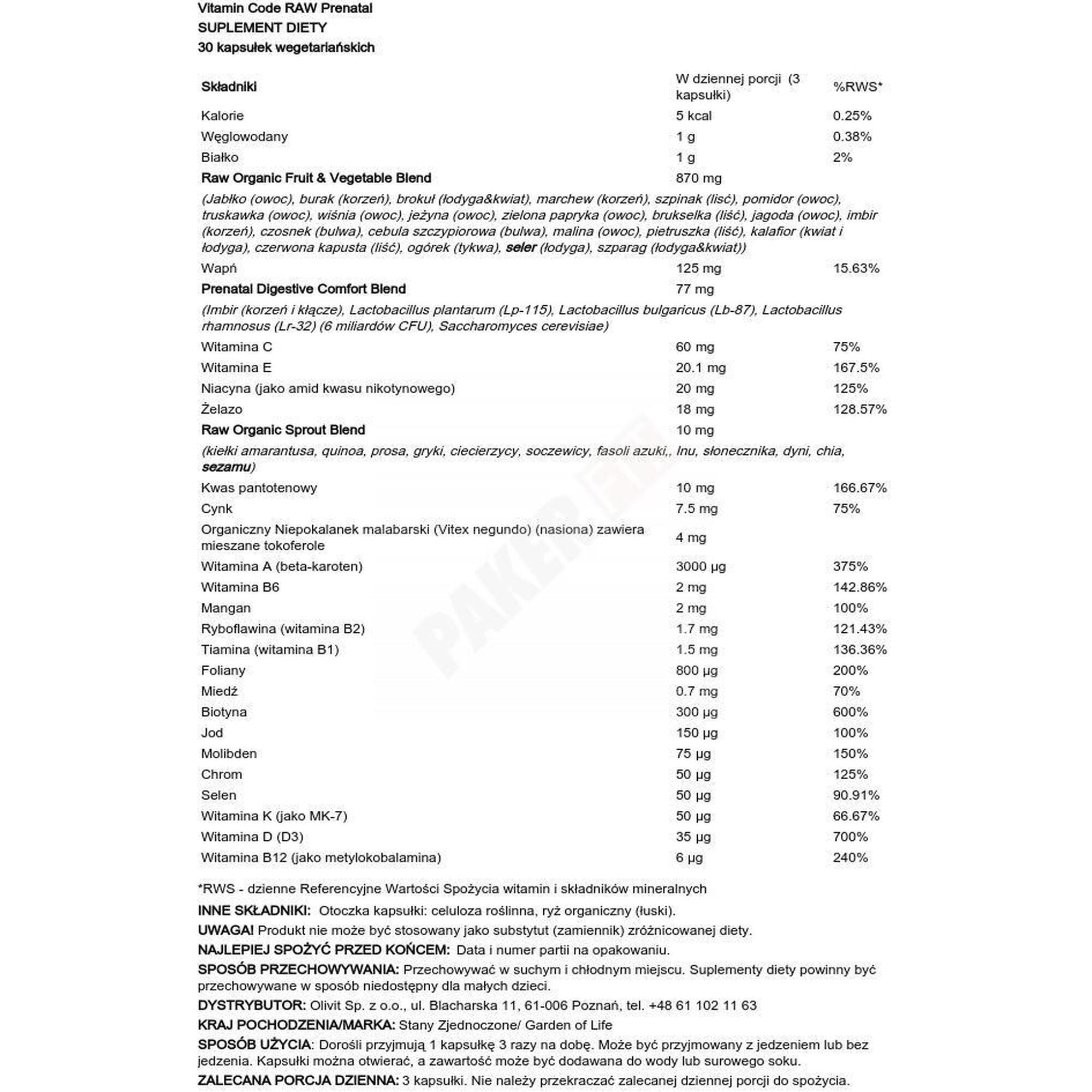 Garden of Live Vitamin Code RAW Prenatal 30 vcaps