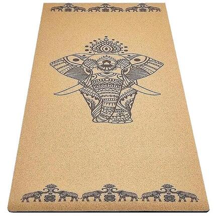 Yogamat, antislip, rubber & kurk 5mmx68cmx1.83m - Olifanten
