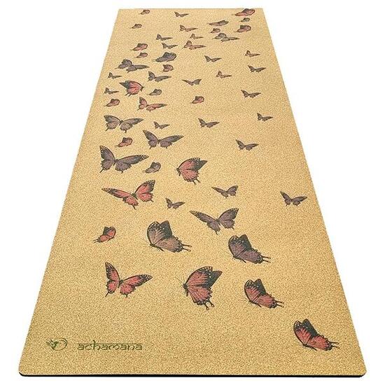 Tapis de yoga caoutchouc & liège XXL 4mmx68cmx2,15m Envol de papillons