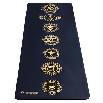 Yogamat pro rubber+leer - 7 chakra's goud - droge en natte handen