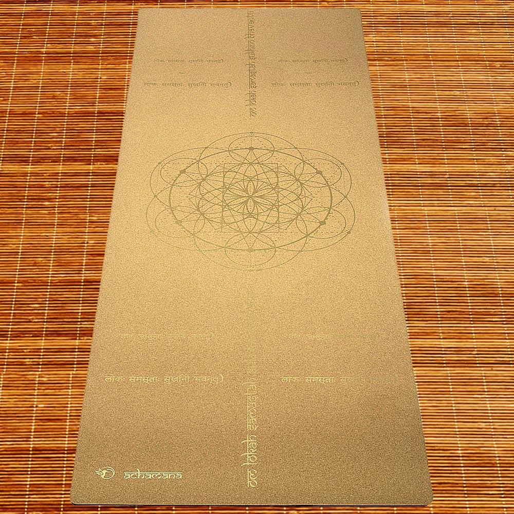 Tapetede yoga de caucho y corcho 5mmx68cmx1,83m Mantra de la paz oro viejo 2/7