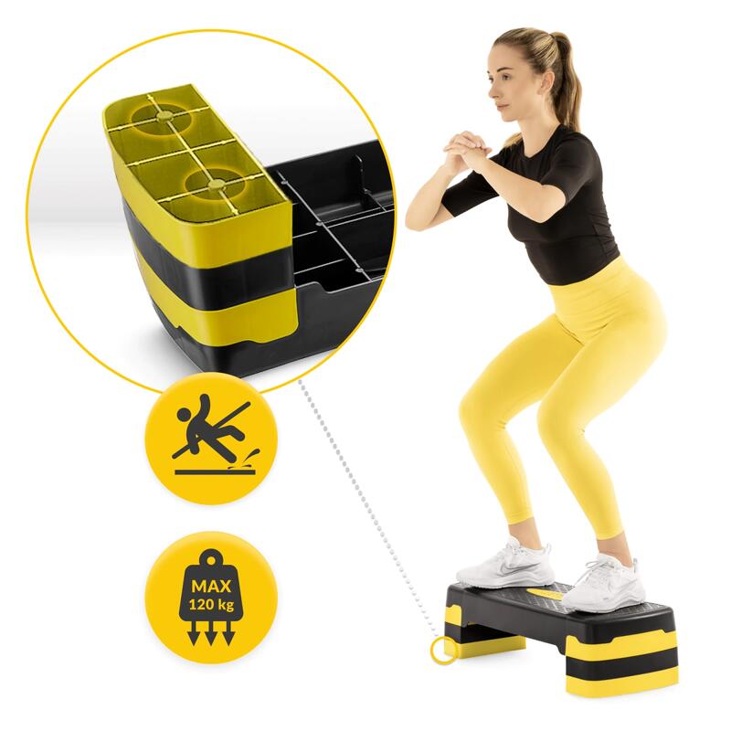 Step do aerobiku do ćwiczeń fitness 4FIZJO STANDARD 3-stopniowy czarno-żółty