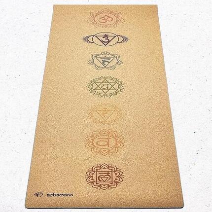 Rubber & cork yoga mat - 5mm x 68cm x 1.83m - 7 chakras