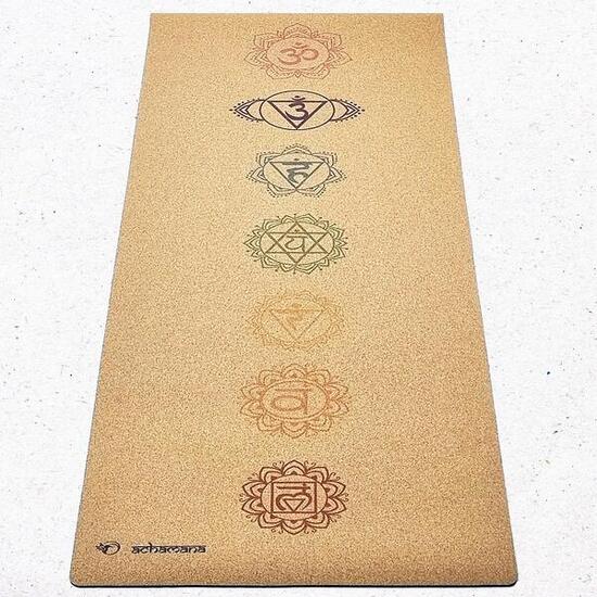Rubber & cork yoga mat - 5mm x 68cm x 1.83m - 7 chakras