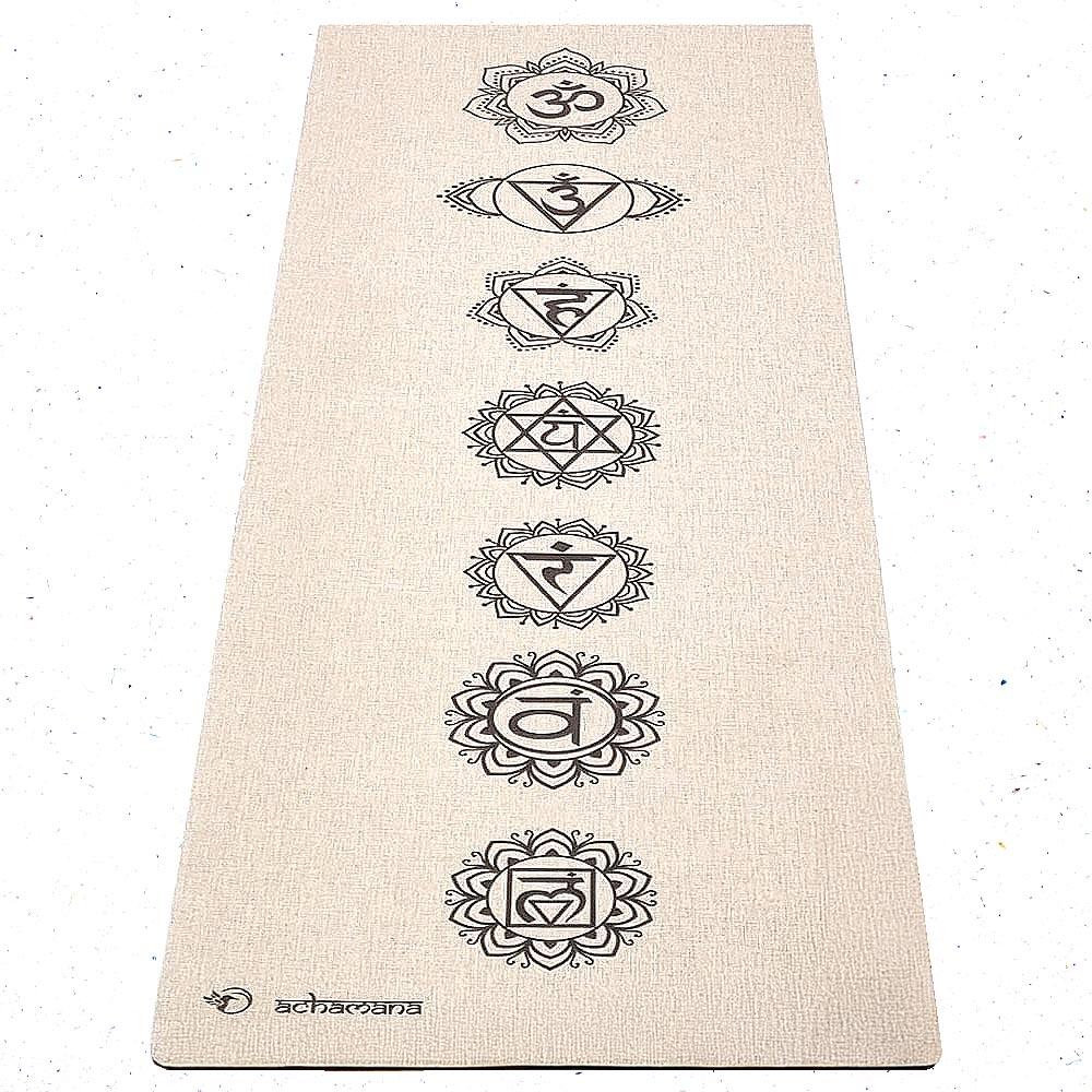 Tapete de yoga de borracha e cânhamo 4,5mmx61cmx1,83m 7 chakras