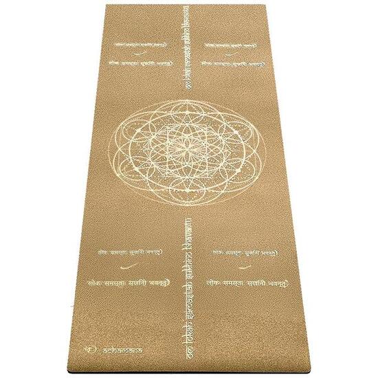 Rubber & cork yoga mat - 5mm x 68cm x 1.83m - mantra of peace Gold