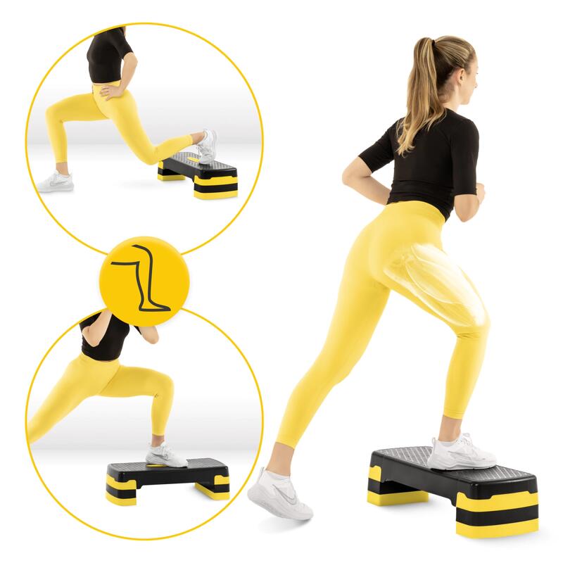 Step do aerobiku do ćwiczeń fitness 4FIZJO STANDARD 3-stopniowy czarno-żółty