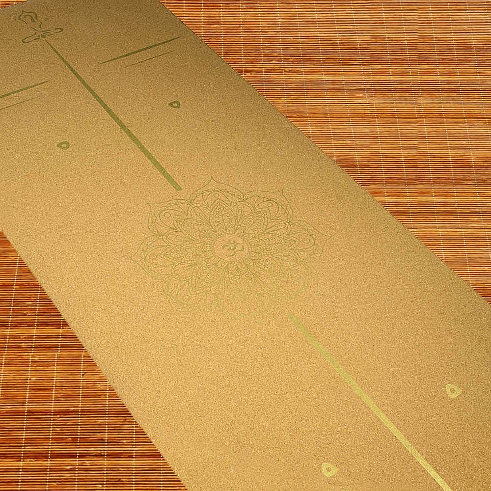 Tapete de yoga de goma y corcho 5mmx68cmx1,83m, Mandala Bodylines dorado 3/7
