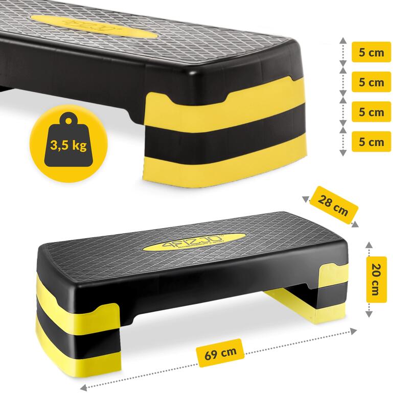 Step do aerobiku do ćwiczeń fitness 4FIZJO STANDARD 3-stopniowy czarno-żółty