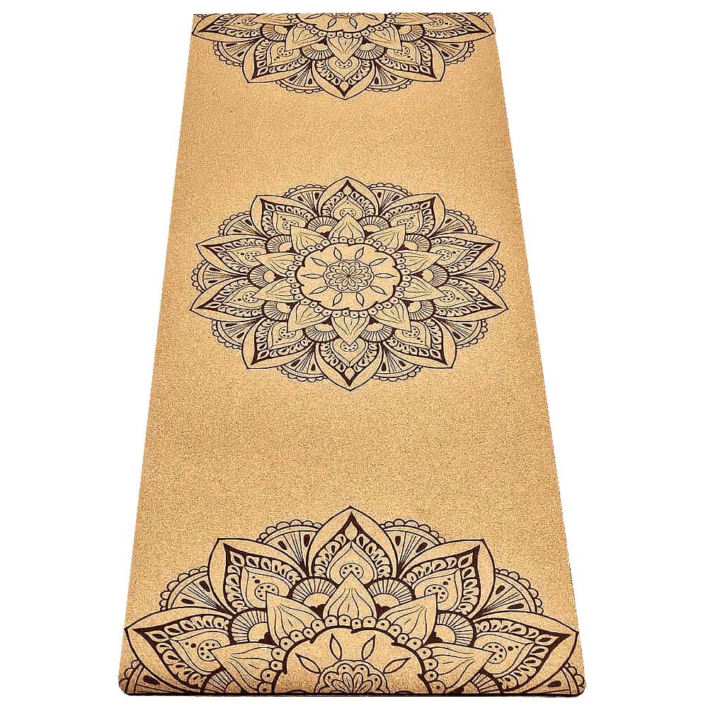 Tapete de ioga cortiça nova geração 3 camadas, 6mmx68cmx1,83m, 3 mandalas + saco