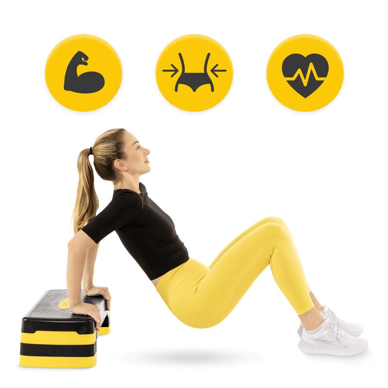 Step do aerobiku do ćwiczeń fitness 4FIZJO STANDARD 3-stopniowy czarno-żółty