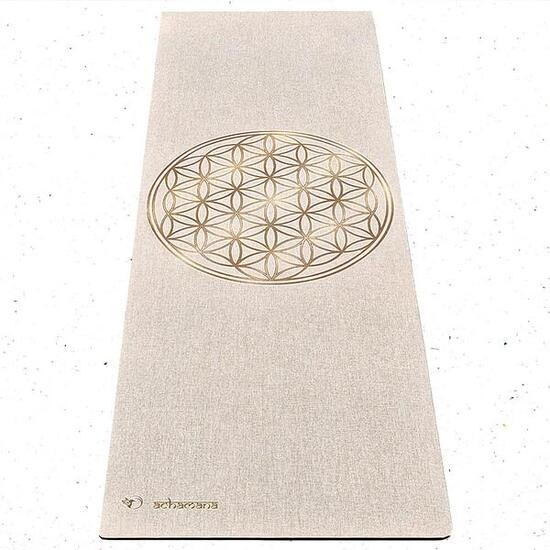 Tapis yoga caoutchouc naturel et chanvre 4,5 mm - Fleur de vie or