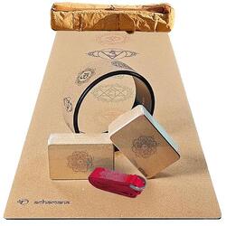 Pack yoga liège 7 Chakras (débutant & yogi) Tapis de yoga roue, 2 briques sangle