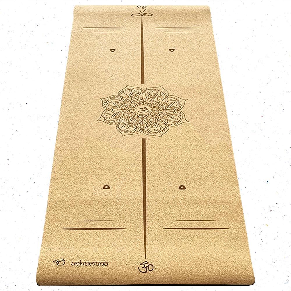 ACHAMANA Tapete yoga cortiça de 3 camadas 6mmx68cmx1,83m Bodylines-Mandala +Saco de yoga