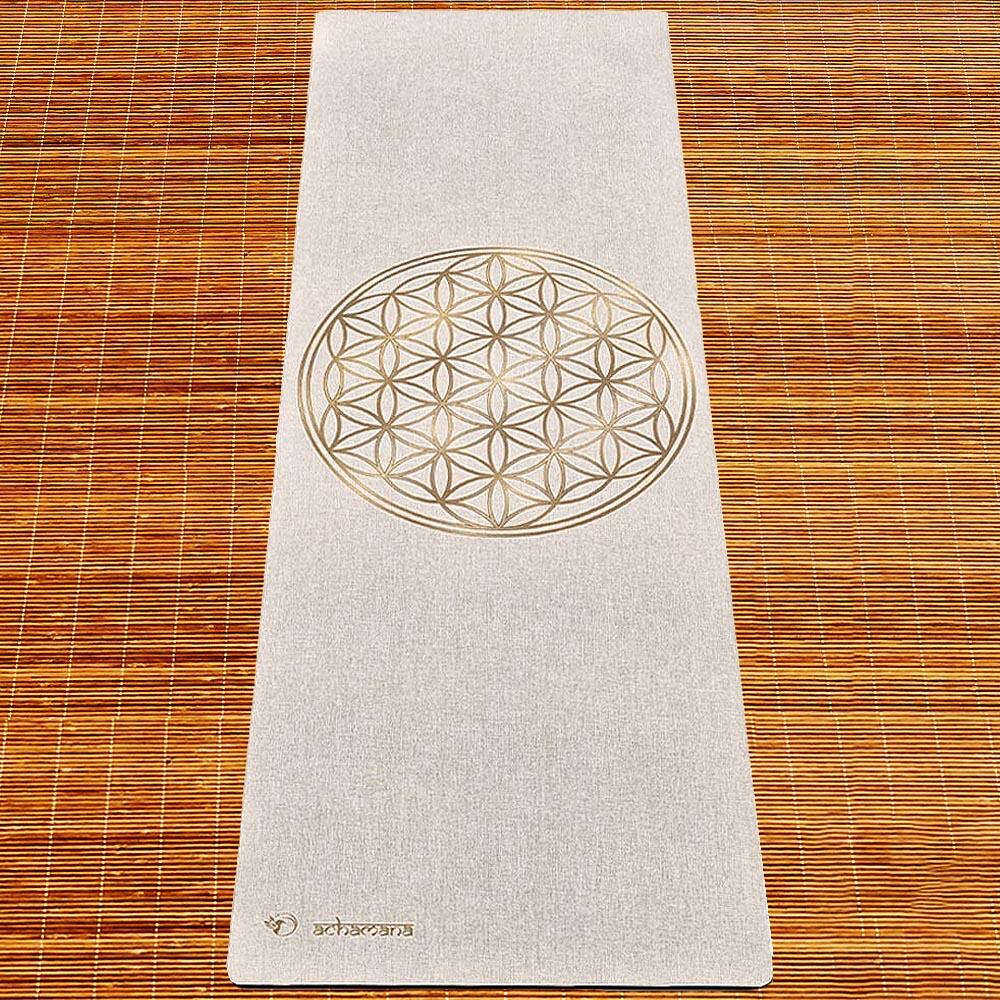 Tapete de yoga caucho natural y cáñamo 4,5mmx68cmx1,83m - Flor de la vida oro 3/7