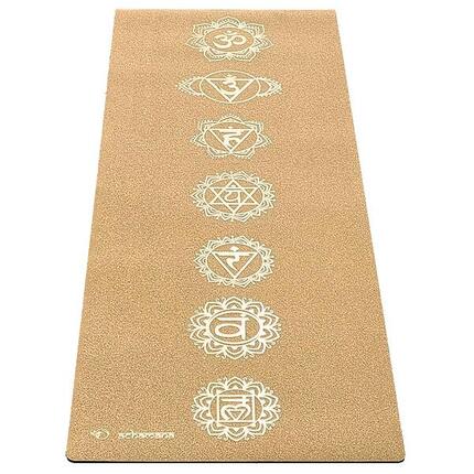 Rubber-Cork yoga mat 5mm x 68cm x 1.83m 7 chakras gold print
