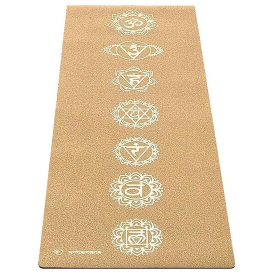 Rubber-Cork yoga mat 5mm x 68cm x 1.83m 7 chakras gold print