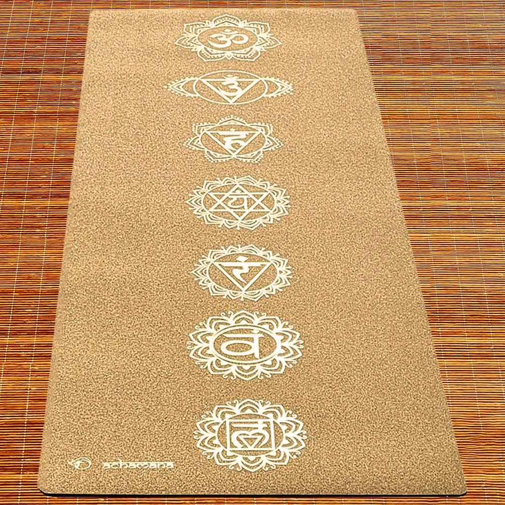 Tapete de yoga de caucho-corcho 5mmx68cmx1,83m 7 chakras impresión dorada 4/7