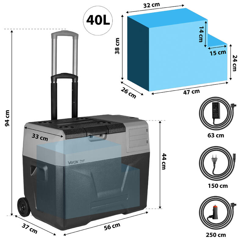 Frigider turistic cu compresor Vayox VA-T40 12/24/230V, cu acumulator, 40 L