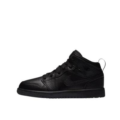 Zapatillas 1 Mid Triple Black Tumbled Leather Enfant et Bébé