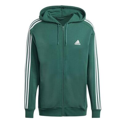 Felpa con Cappuccio Adidas Uomo Essentials 3-Stripes Full-Zip Verde