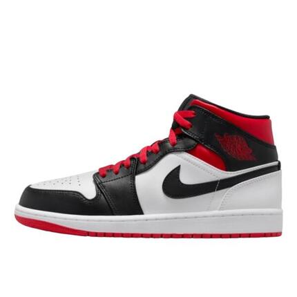 Air Jordan 1 Mid Black Toe Medium Red Collar