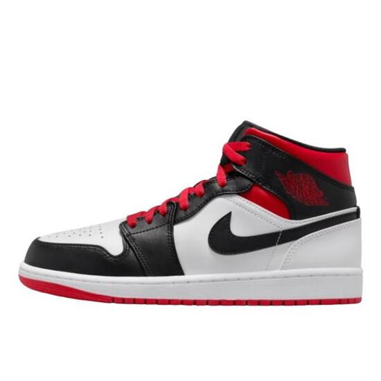 Air Jordan 1 Mid Black Toe Medium Red Collar