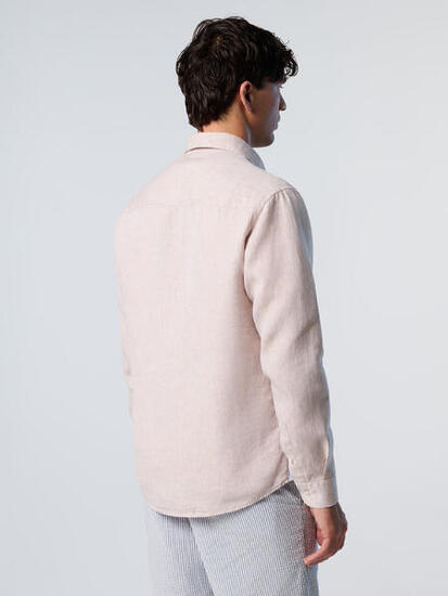 camisa de lino con logo bordado para hombre