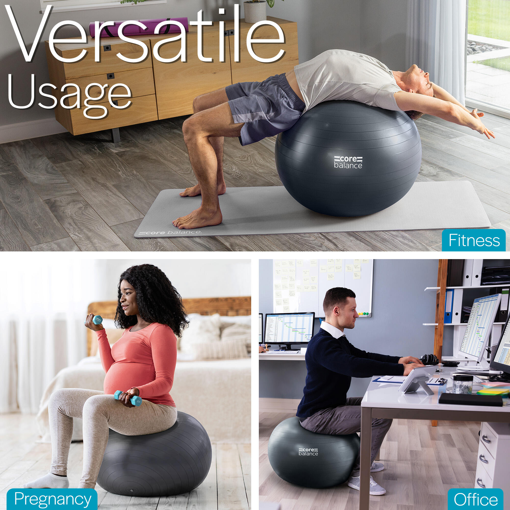 Gym Ball Exercise Fitness Yoga Pregnancy Anti Burst 55cm 65cm 75cm 85cm Pump 3/6