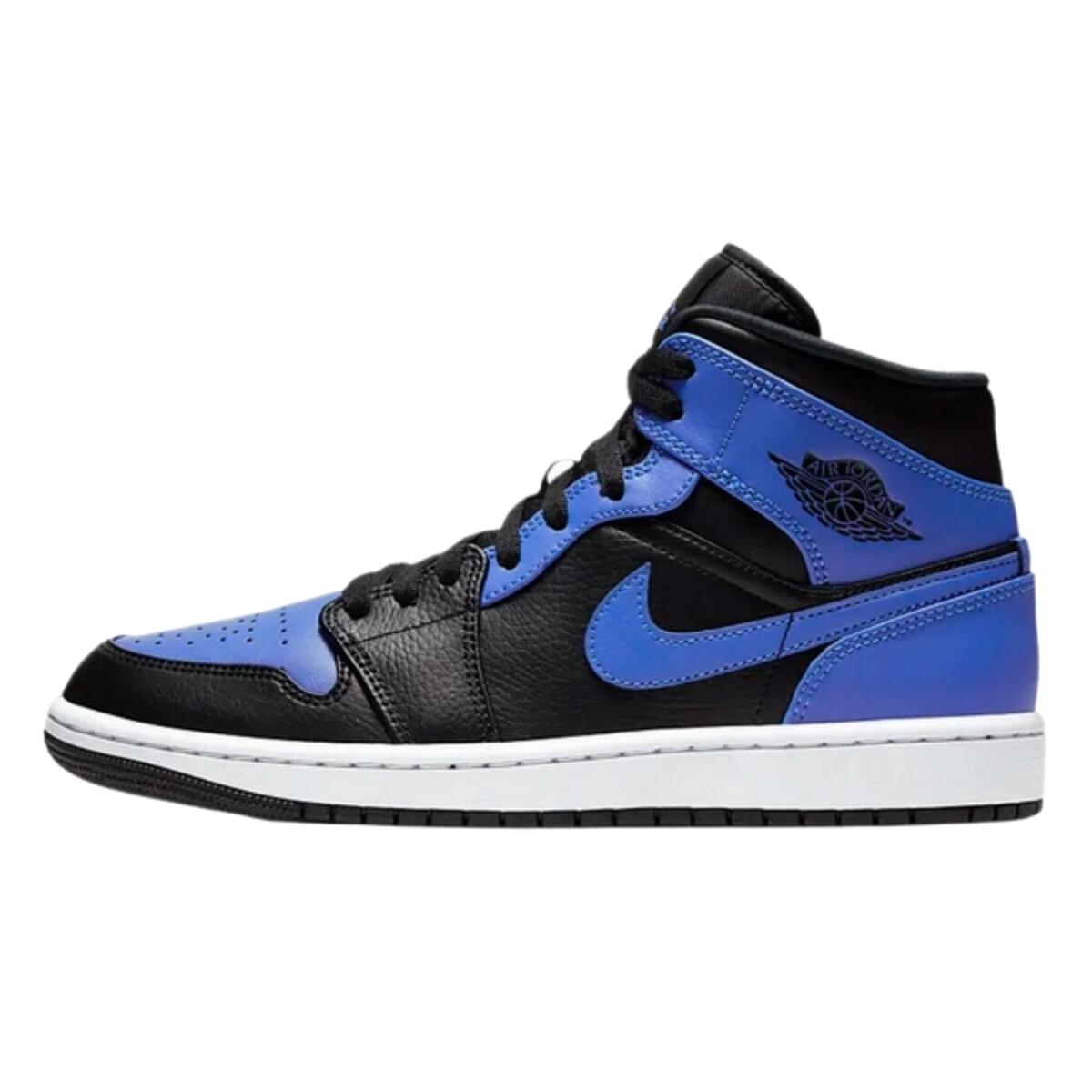 JORDAN Shoes  1 Mid Black Royal Tumbled Leather