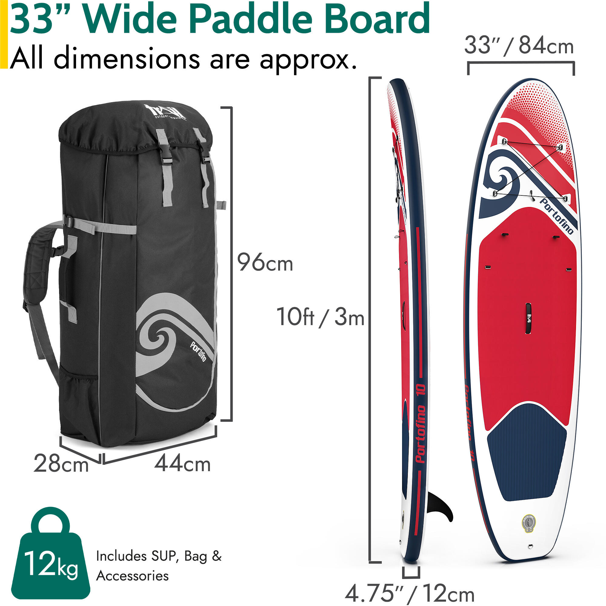 Portofino Inflatable Paddle Board Stand Up Paddleboard SUP With Bag 2/6