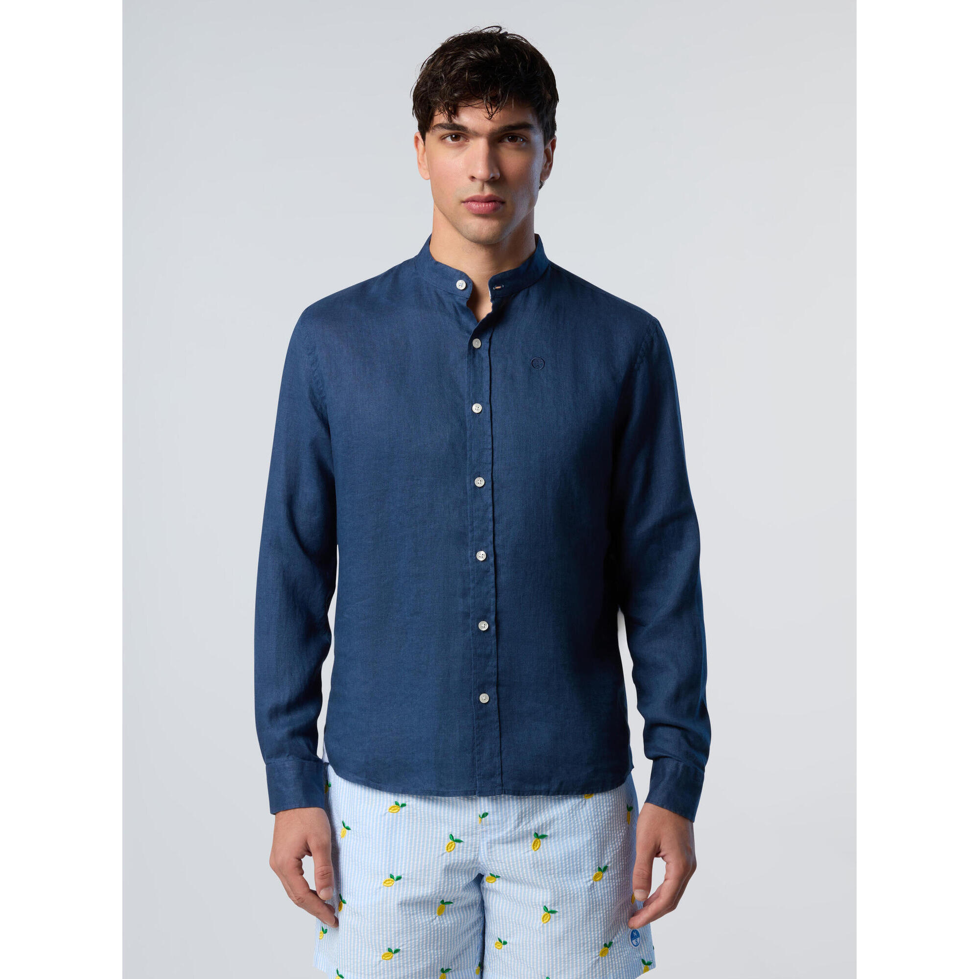 North Sails - Chemise Mandarin Avec Logo Brodé Pour Homme - Chemise Manches Longues - Bleu - S - Decathlon