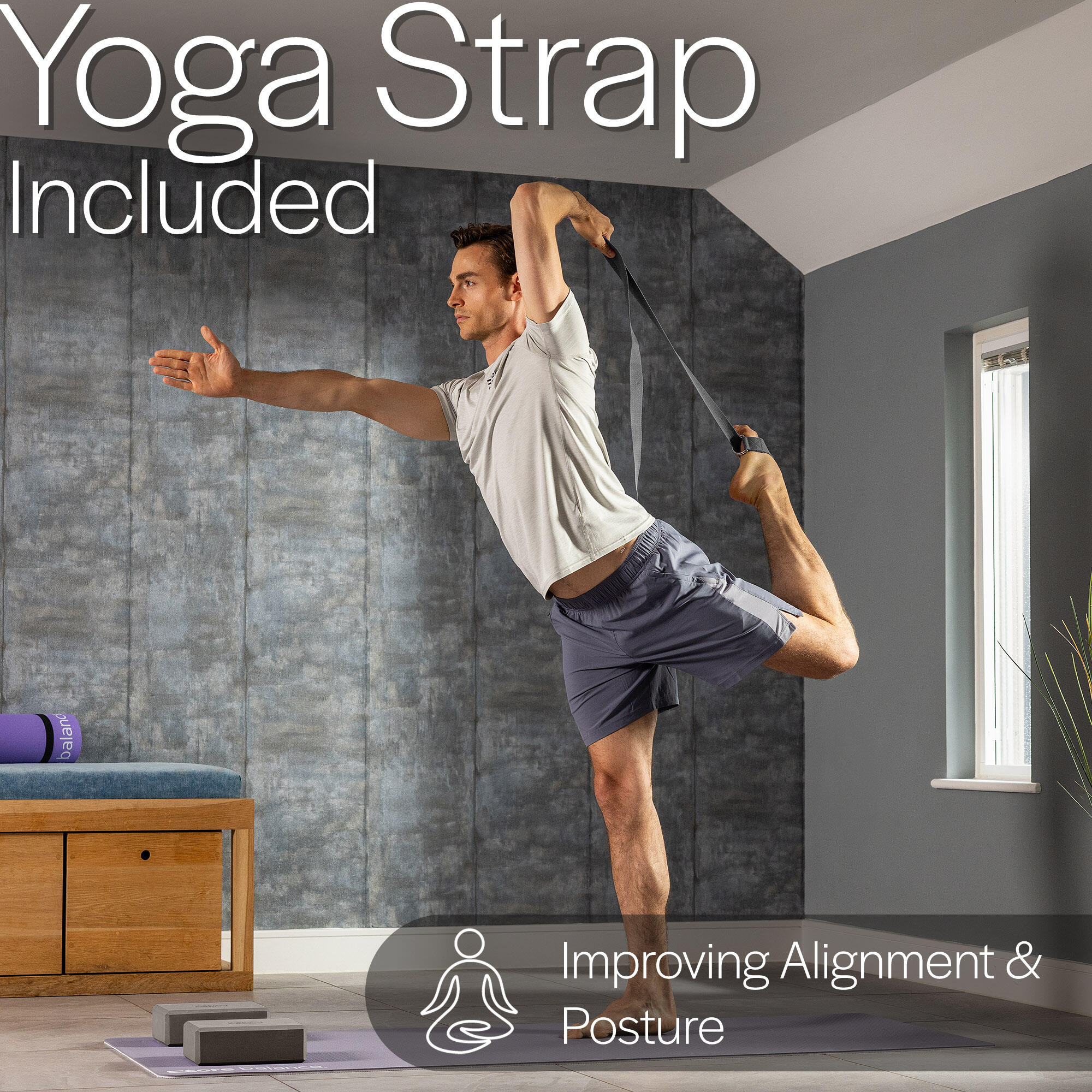 Yoga Block Set EVA Foam Brick With D Ring Stretch Strap Belt Core Balance 5/7